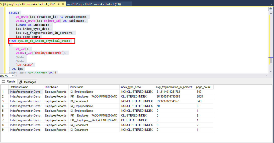 check Index Fragmentation in SQL Server